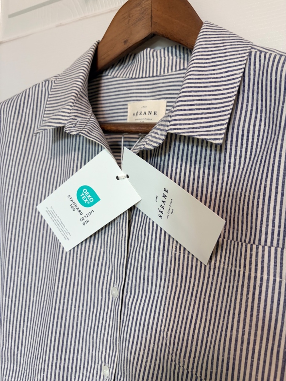 Sezane Tomboy button down shirt Ecru/ Blue sz8 NWT! - Picture 5 of 7